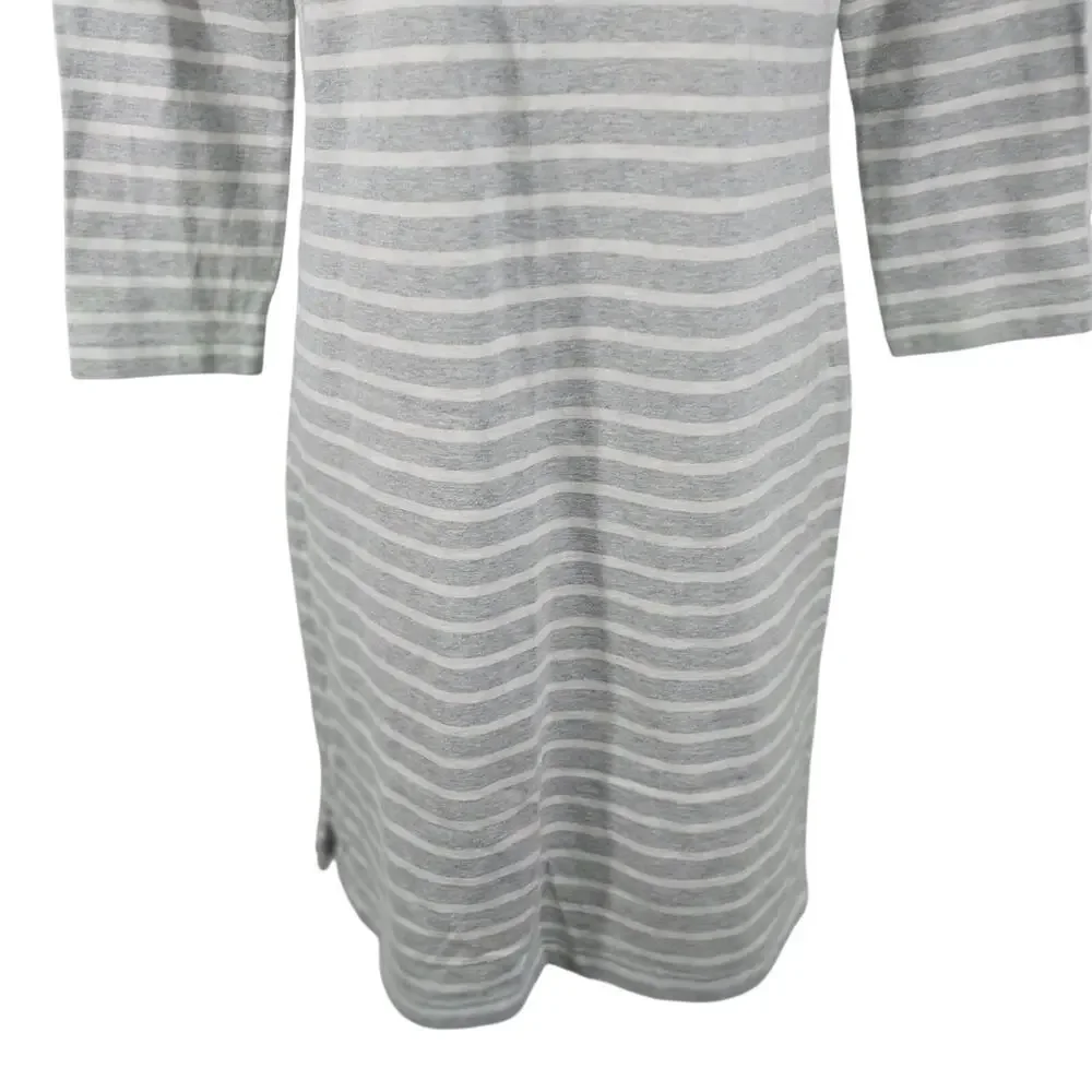 VINEYARD VINES! ASH GRAY & WHITE STRIPED 100% COTTON KNIT LONG SLEEVE DRESS! S - Picture 5 of 12